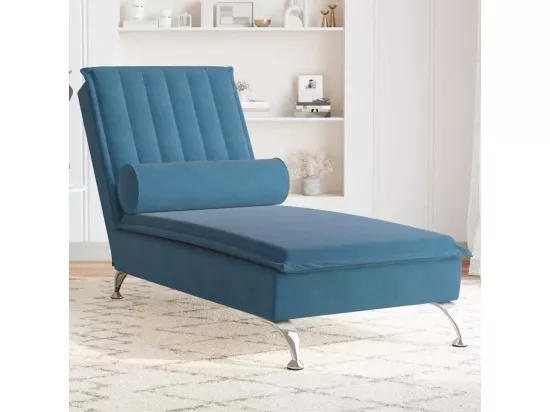 Chaise longue de massage avec traversin bleu velours