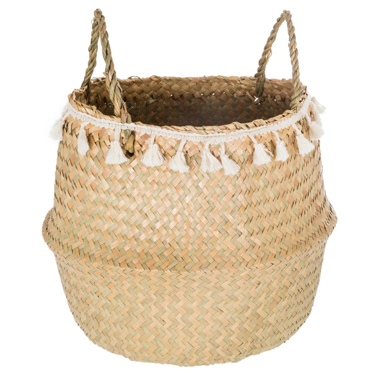 PANIER SEAGRASS PLI POMPONS D.31X27CM