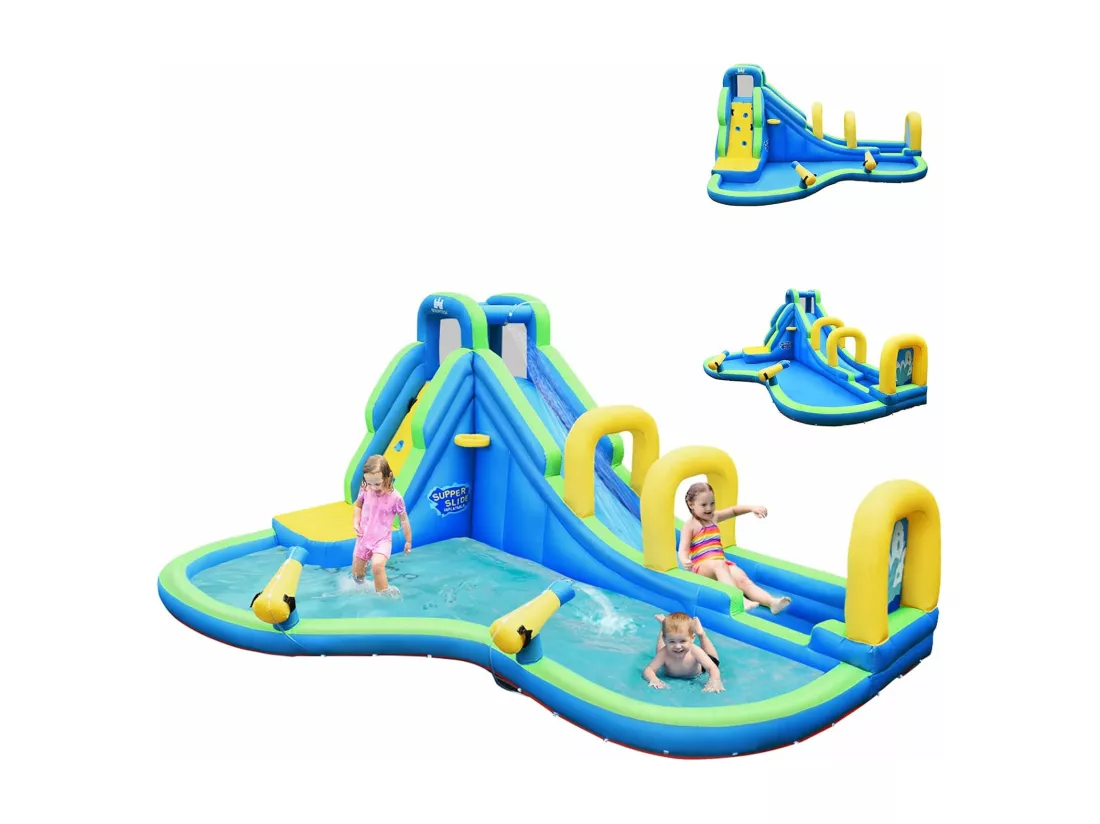 Château Gonflable avec Toboggan Aquatique/Pistolet de l'eau Fait en Plastique et vinyle, pour Enfants de 4 à 12 Ans, Charge Max 120 kg (Souffleur Non Inclus)