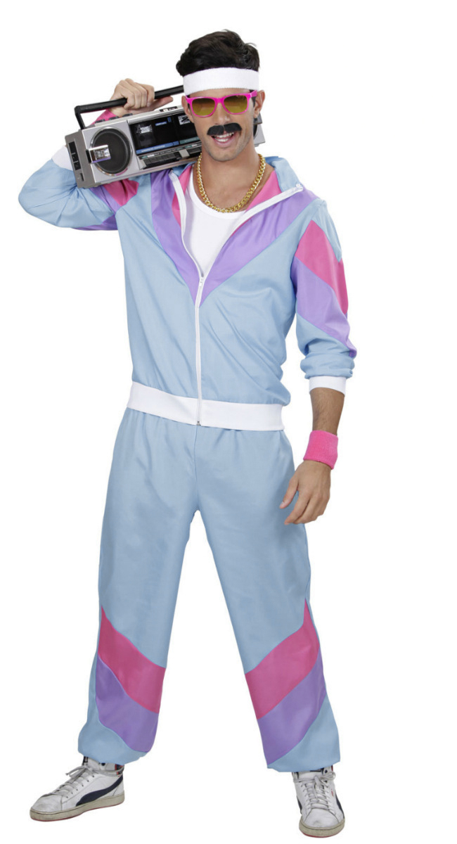 (160-170cm) Fasnachts Erwachsenen Kostüm 80er Jahre Trainingsanzug Verkleidung für Motto Partys / Halloween - Blau / Lila