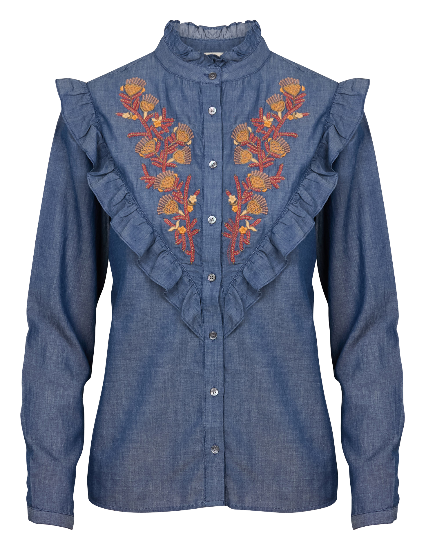 NOELYNE - Blouse droite brodée en coton | Bleu