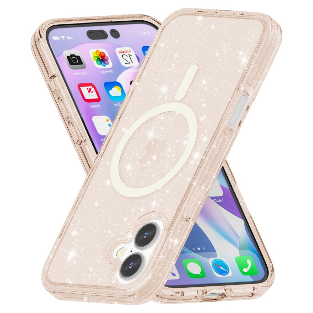 iPhone 16 MagSafe Hybrid Hardcase Schutzhülle im Glitzer Design - Gold / Transparent