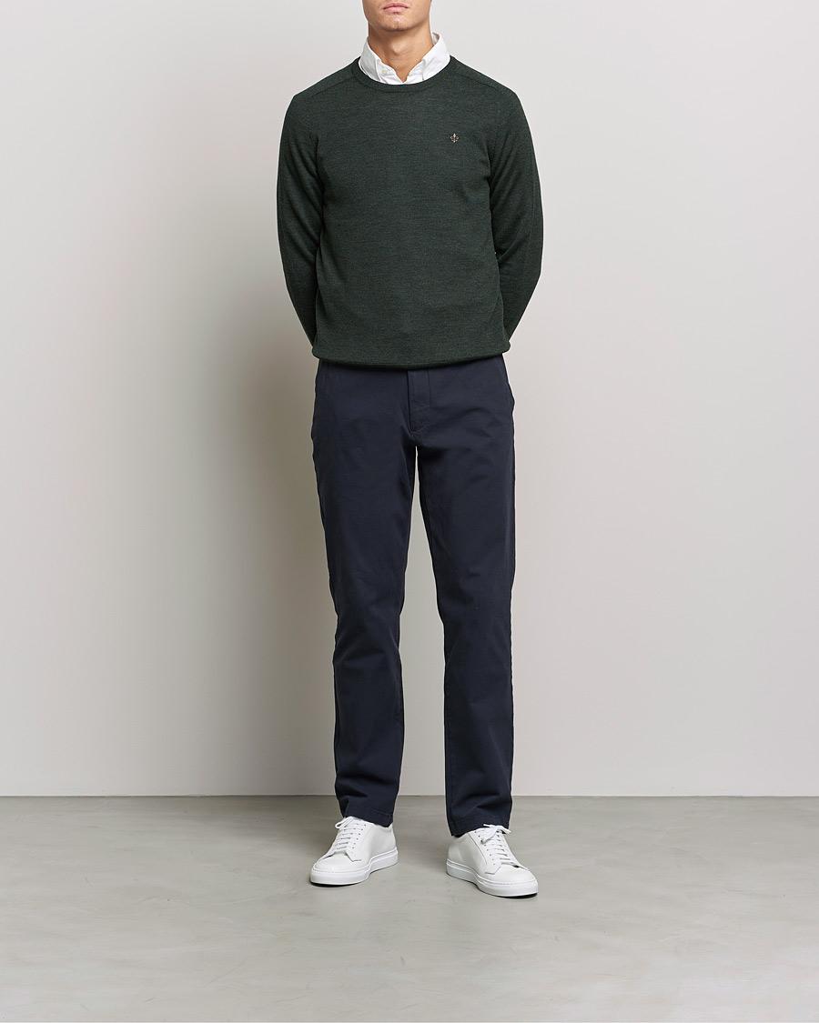Morris Merino O-neck Olive Melange