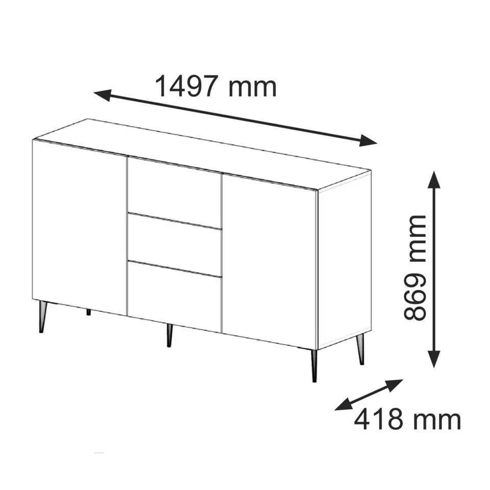 Ravenna B dressoir ladekast 150 2D3S gefreesd MDF folie mat
