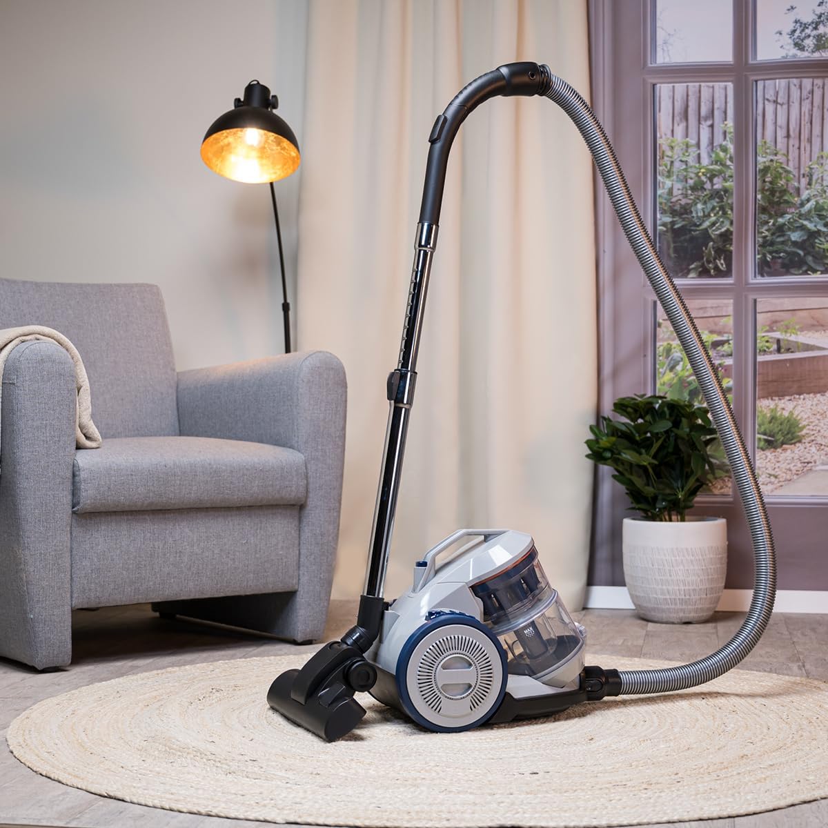 Dirt Devil Staubsauger ohne Beutel DD2501 - Bodenstaubsauger 850W - HEPA 12 Filter - 7.5M Reichweite - mit Combibrush, Versenkter Bürste und Parkettbürste - 5.5KG - Staubsammelbox 1.5L - Grau/Bl