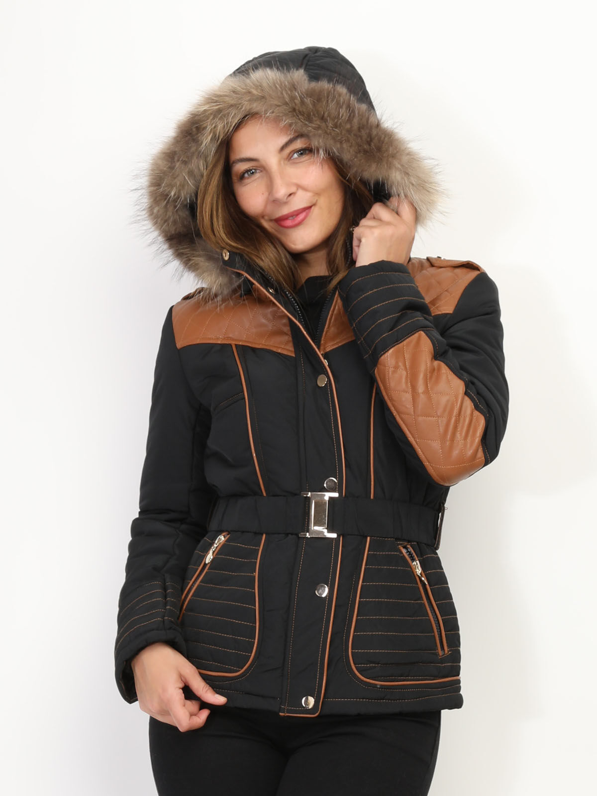 Manteau bi-matière à capuche- Noir