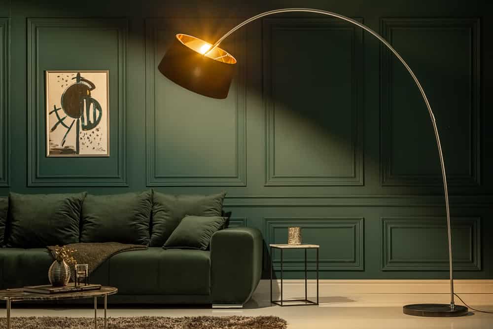 Design Bogenlampe FORMA 215cm schwarz gold Stehlampe mit Marmorfuß