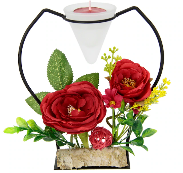 I.GE.A. Teelichthalter »Rose« Metall Glaseinsatz Teelichtkerze Kunstblumen Kerzenständer Advent 3D