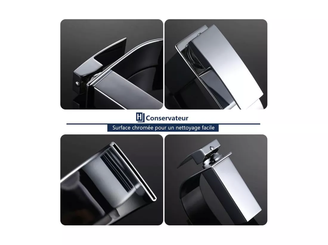 Robinet Salle de Bain Cascade Mitigeur de Lavabo en Laiton Robinet à Deux Voies Chromé