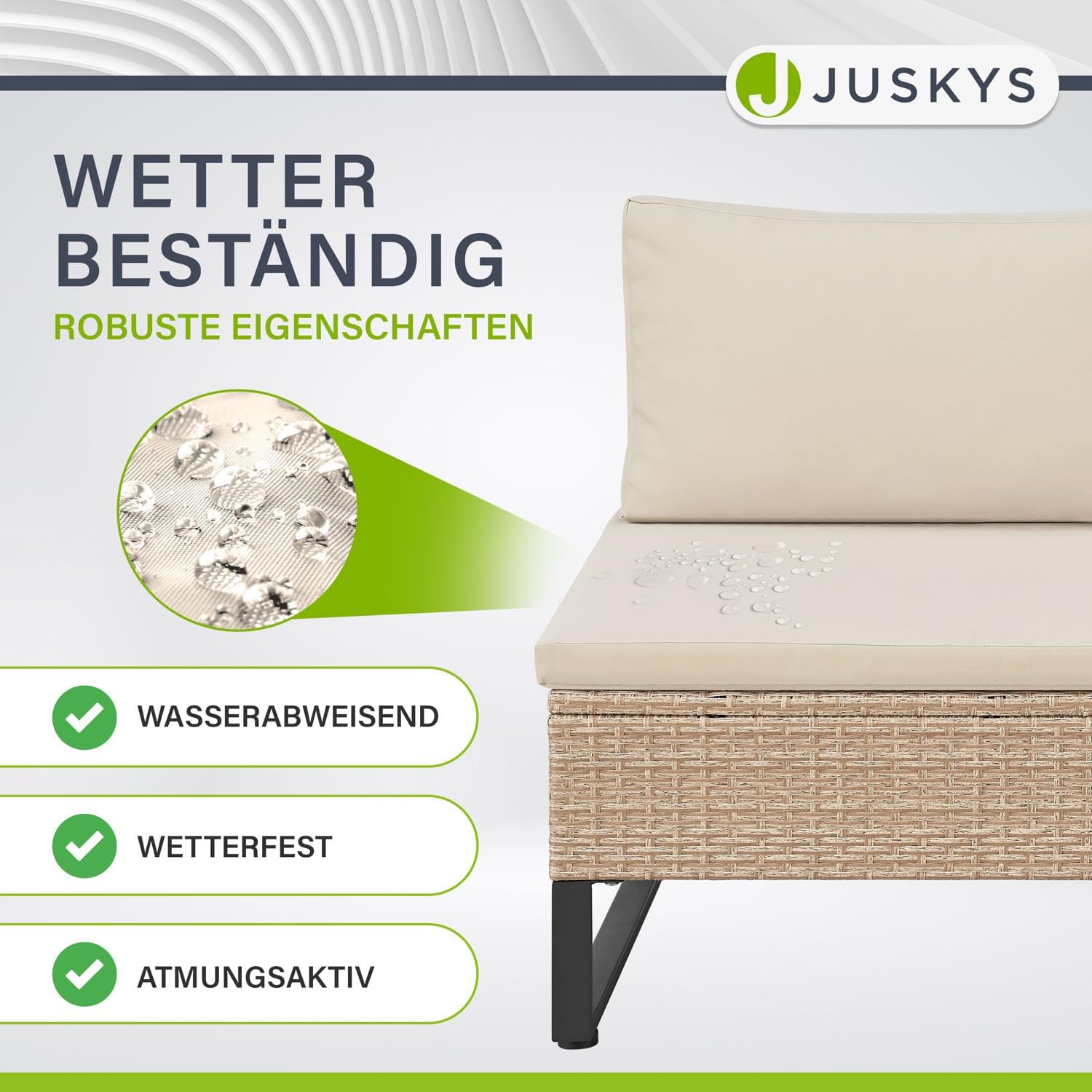 Juskys Outdoor Polyrattan Lounge Santorini - Gartenlounge mit Beistelltisch & Auflagenbox - Gartenmöbel Set Rattan Sitzecke wetterfest - Creme