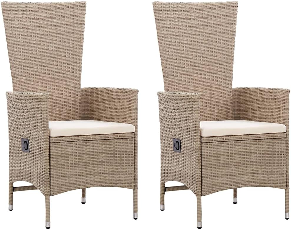 vidaXL 2X Gartenstuhl mit Auflagen Gartensessel Stuhl Sessel Hochlehner Rattansessel Gartenmöbel Rattanstuhl Stühle Poly Rattan Beige