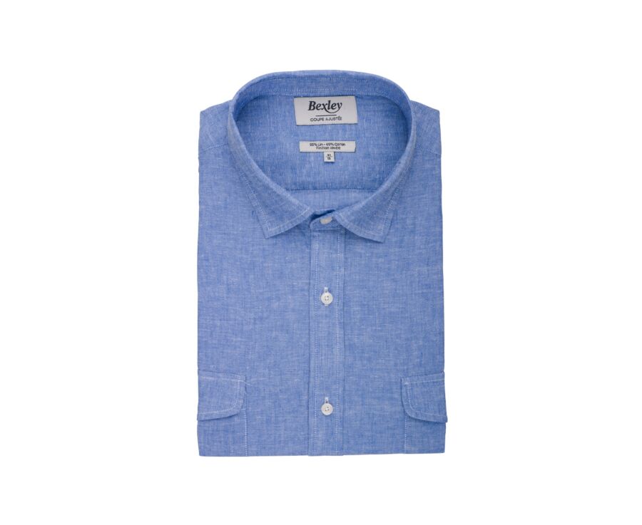 Chemise homme coton/lin Chambray Bleu Océan - SIPHÉRIN