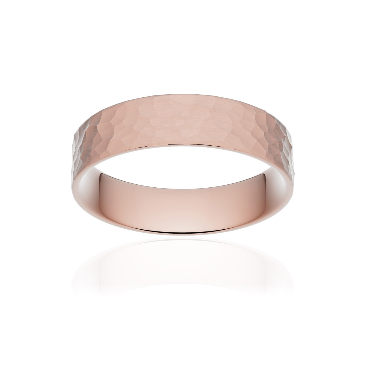 Alliance or 750 rose martelé ruban plat confort 5mm