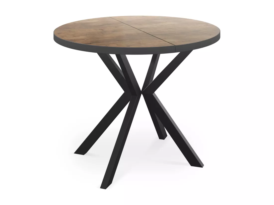Table Ronde à Rallonges Pour La Salle à Manger - 120/196 Cm - Table Avec Pieds En Métal Noir - Compacte - Chêne Lefkas