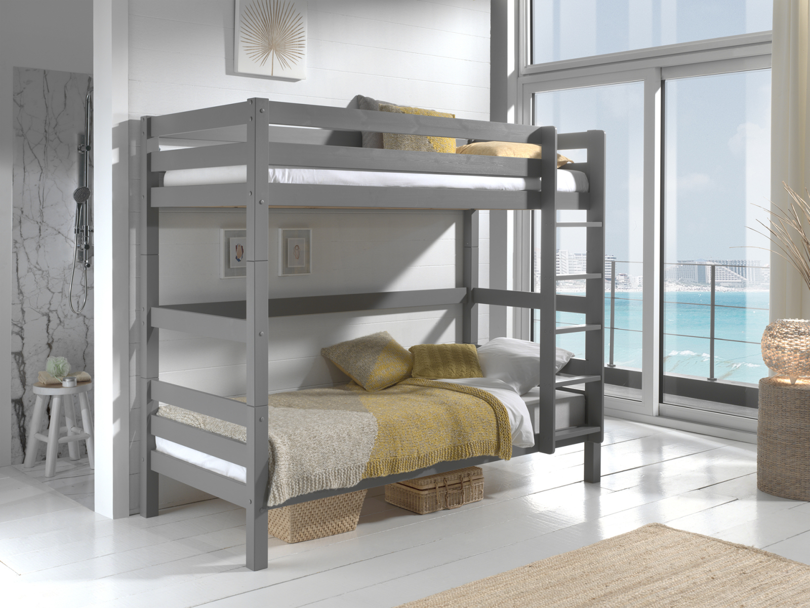 Etagenbett PINO - grau - Kiefer massiv - 90x200 cm