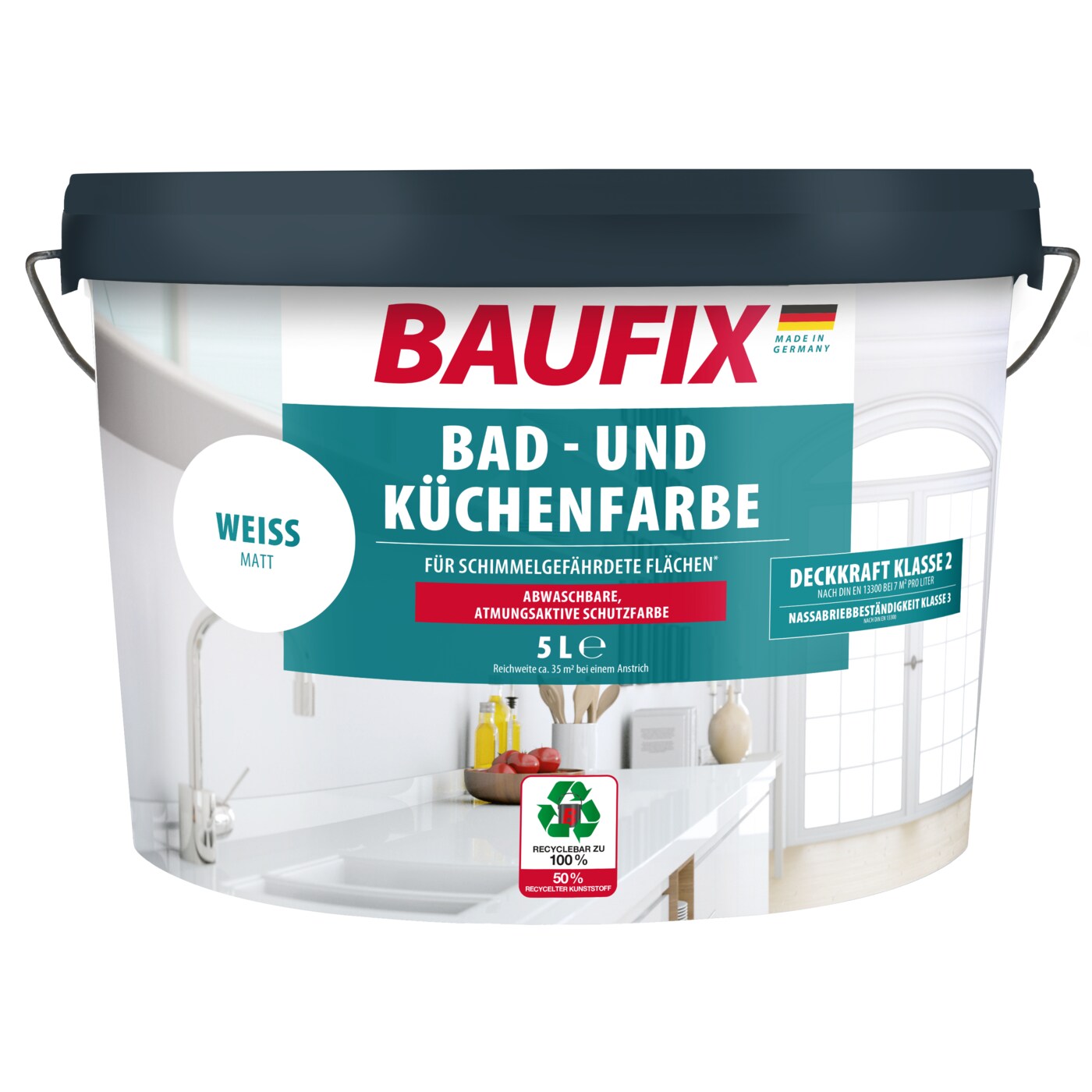 BAUFIX Bad- und Küchenfarbe weiss matt, 5 Liter
