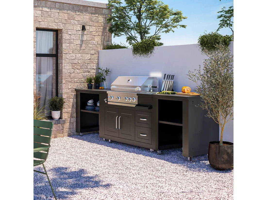 Cuisine d'extérieur 3 élements avec barbecue noir