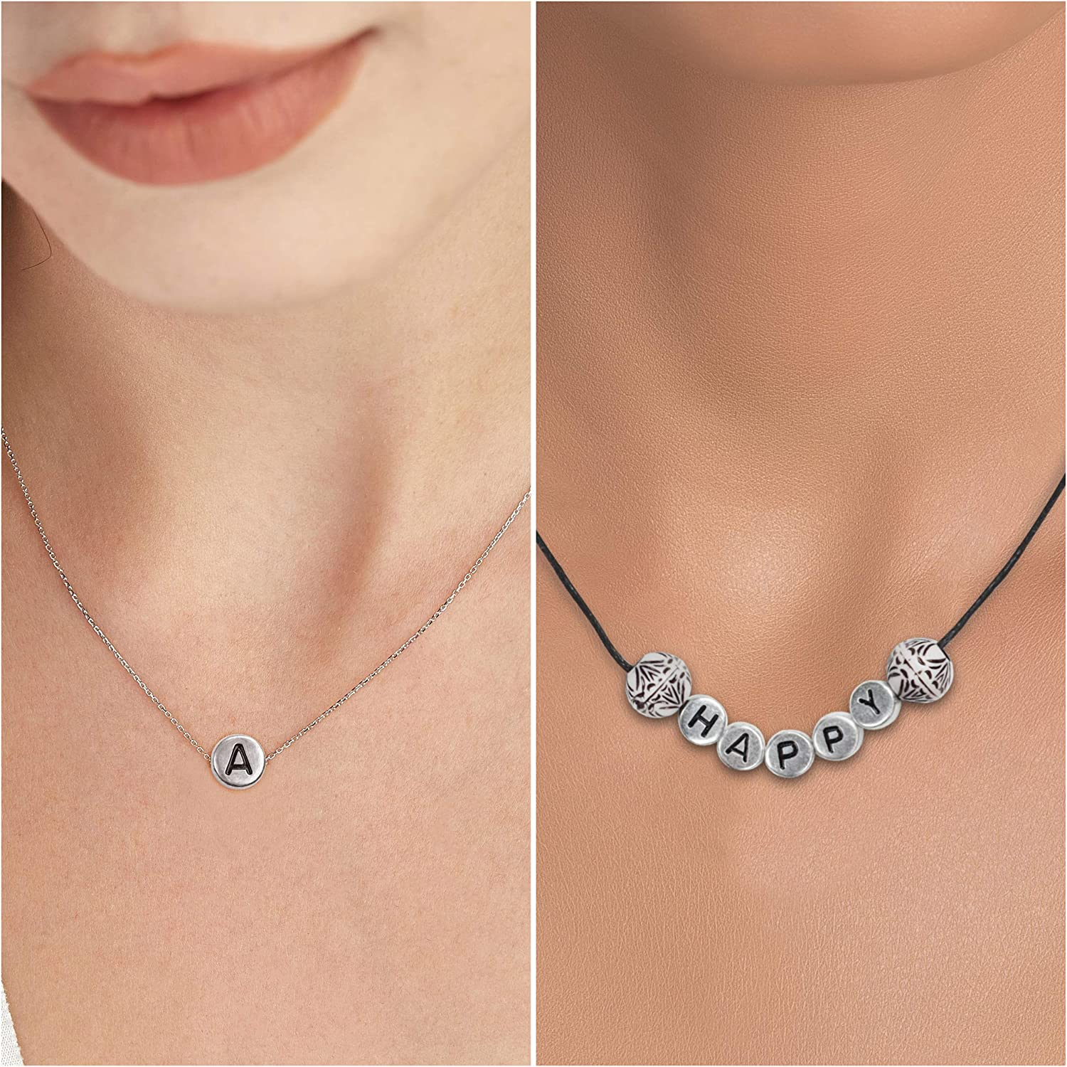 (100er Set) Buchstaben Perlen DIY Bastel Schmuck Zwischenperle für Armband / Kette - Silber / Schwarz