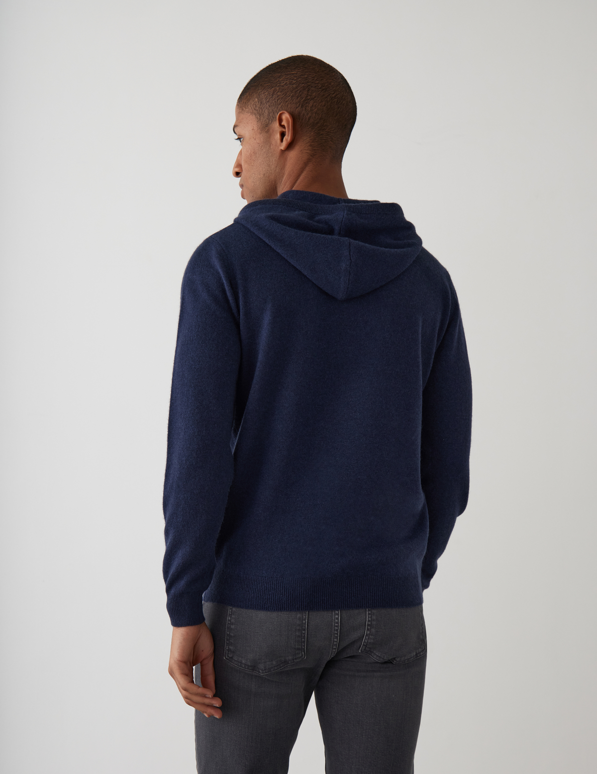 Pull à capuche en cachemire et laine unis bleu indigo