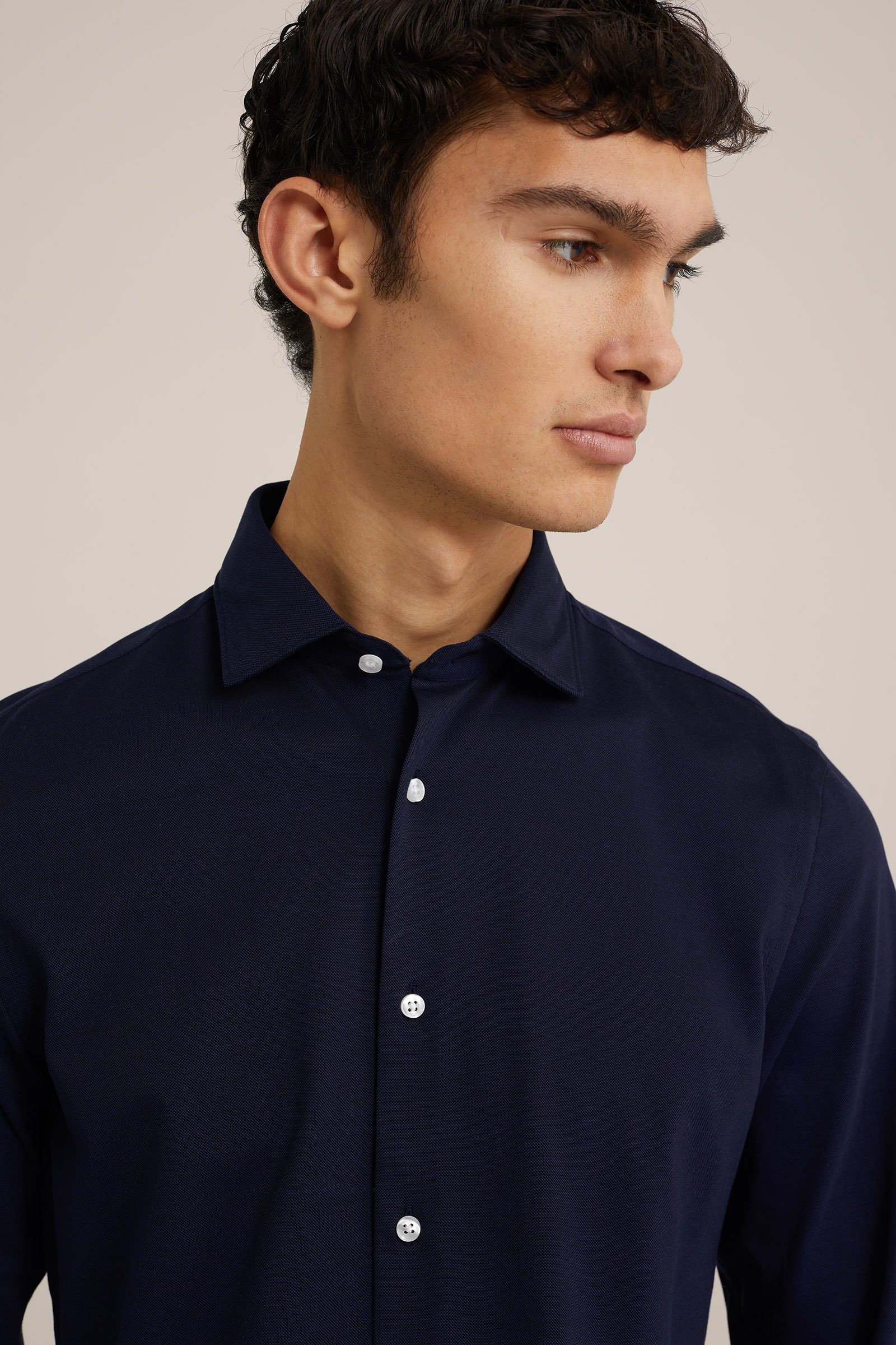 slim fit pique jersey overhemd WE Fashion Donkerblauw