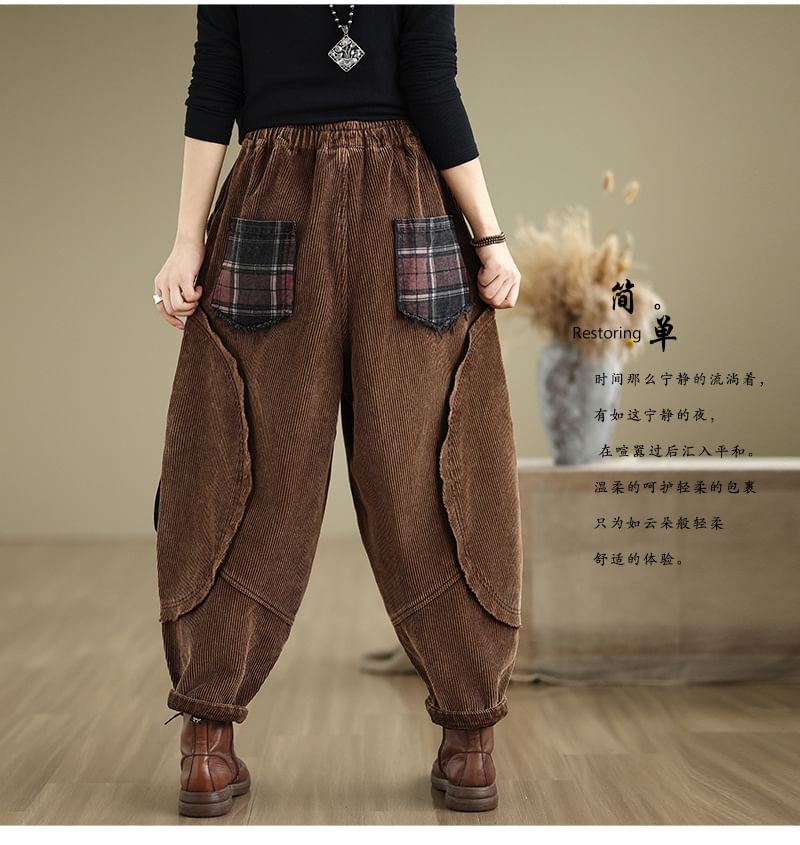 Lewwe - Corduroy cropped baggy broek met trekkoord in de taille