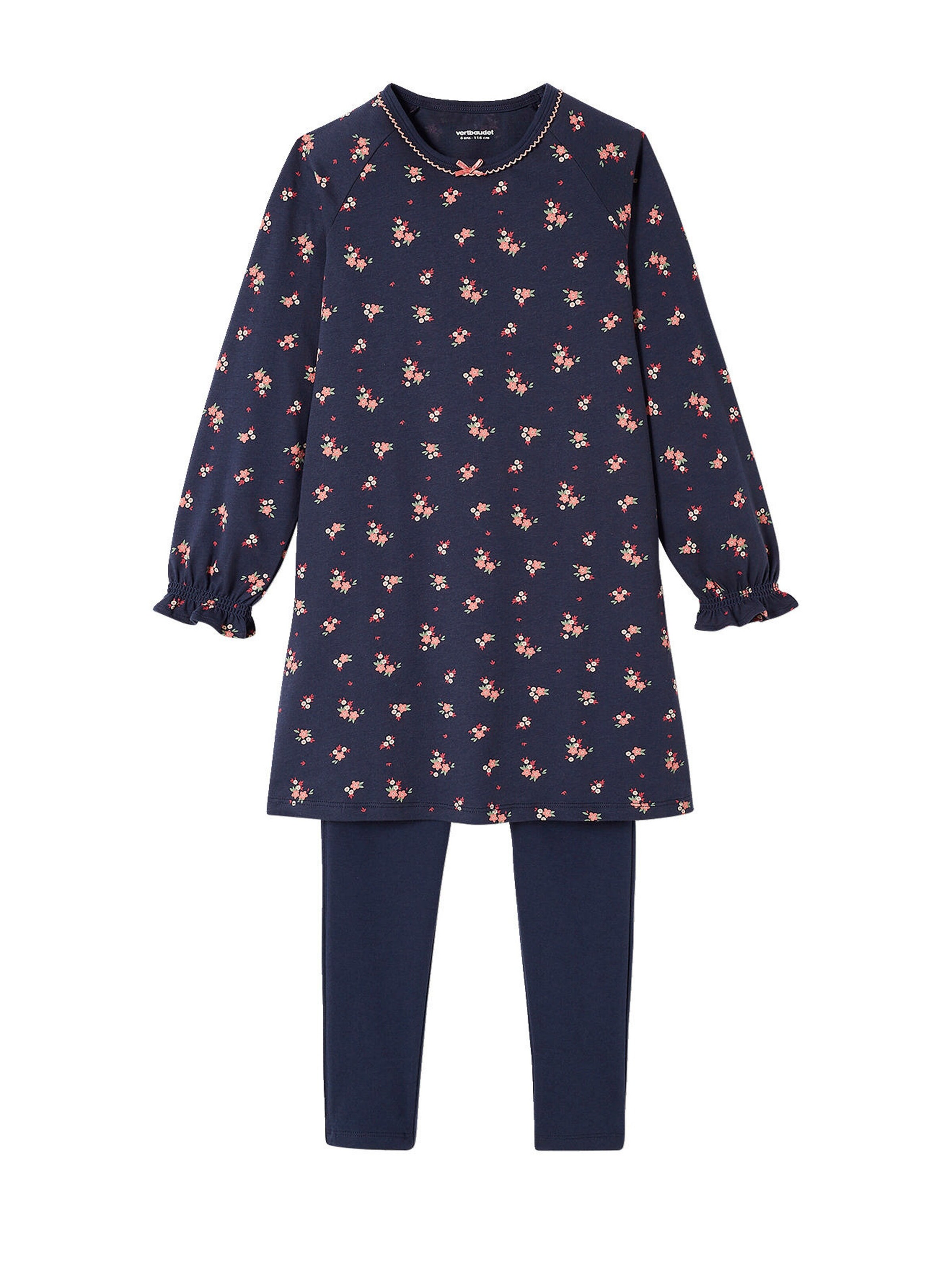 Vertbaudet 2er-Pack Mädchen Nachthemden mit Leggings, Blumen pack rosa/blau