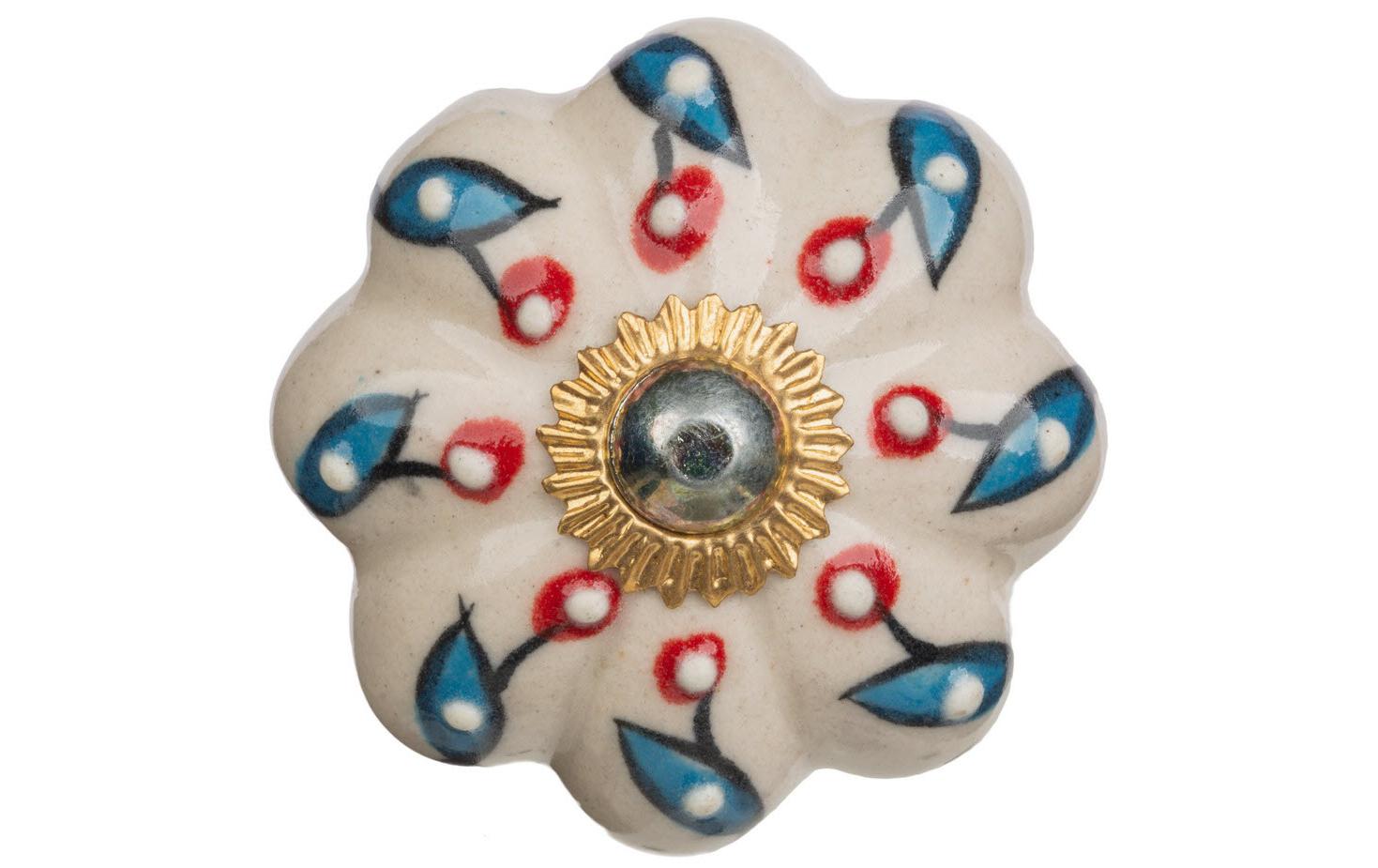 Möbelgriff handgemacht, Ø 4.5 cm, Weiss/GoldMöbelknauf mit Muster