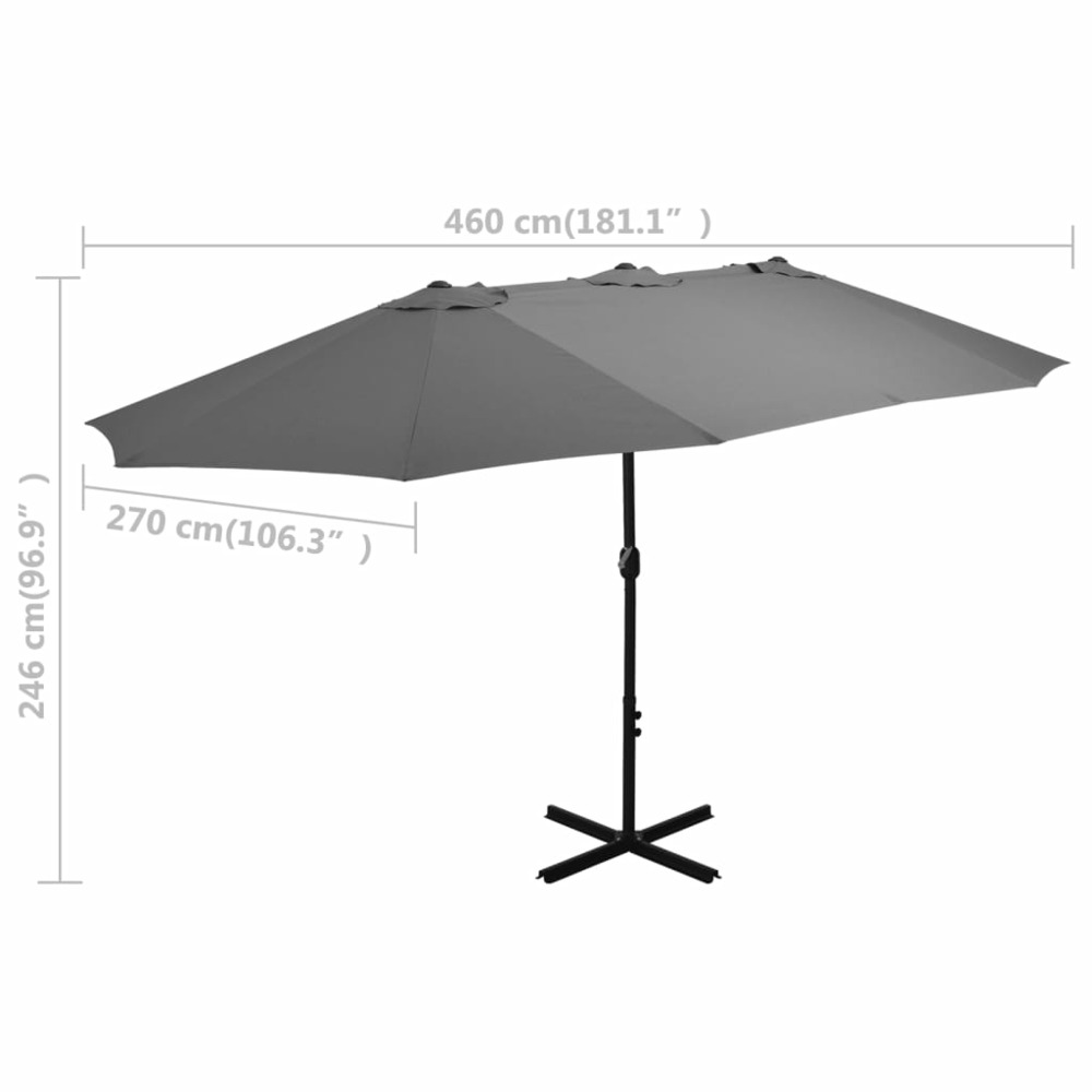 Parasol d'extérieur poteau en aluminium 460 x 270 cm anthracite