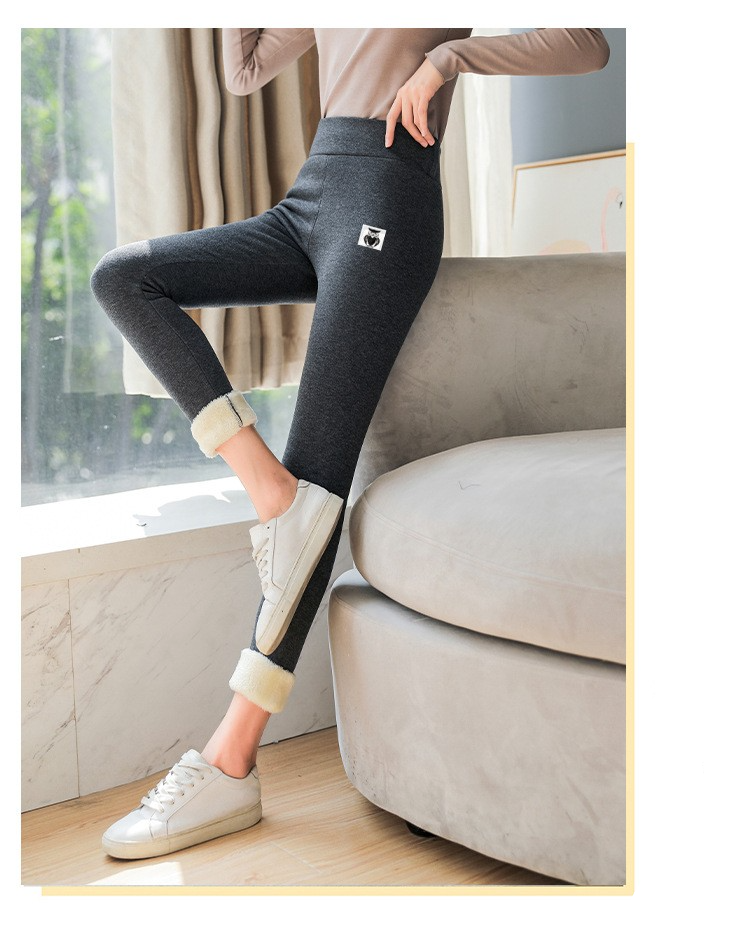 (Gr. S) Flauschige Winter Leggings Gefütterte Fell Hosen mit Innenfleece Extra Dick - Grau