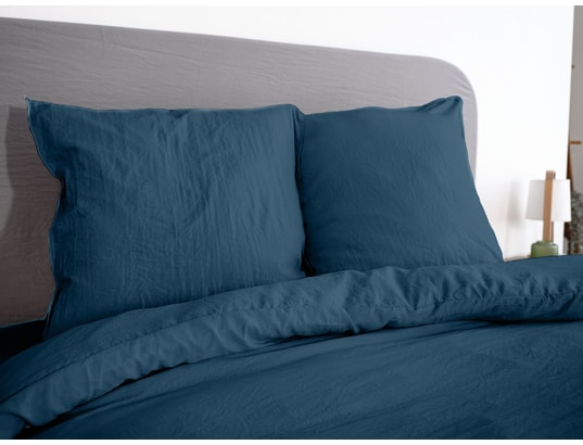 COTE DECO - Ensemble couette + 2 oreillers Parure de lit - 100% microfibre lavée - 220 x 240 cm - bleu...