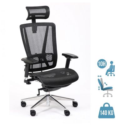 Fauteuil de bureau VASEAT - accoudoirs réglables - appui-tête intégré - noir