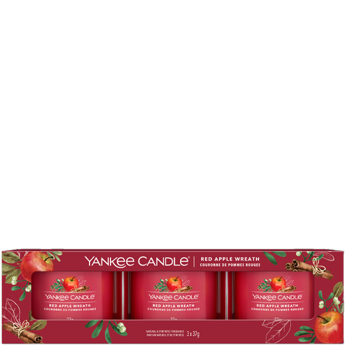 Coffret bougies votives - Couronne de pommes rouges - 3 x 37 g