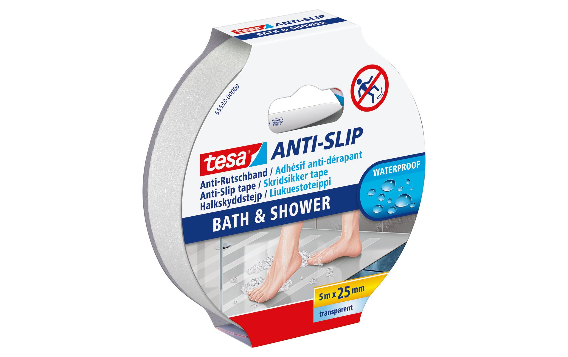 Anti-Rutschband Bad & Dusche, 5 m x 25 mmTransparentes Anti-Rutsch-Bad- und Duschband für Rutschfestigkeit in feuchten Umgebungen