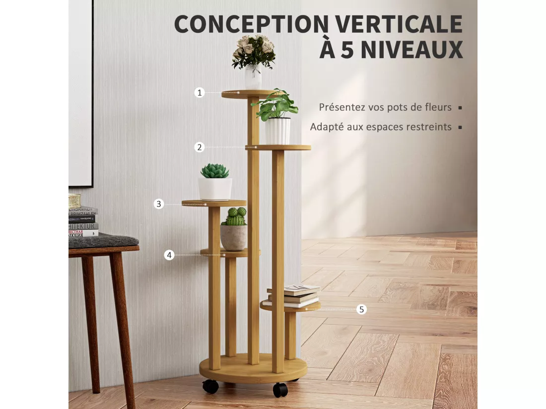 Étagère à plantes support à plantes 5 niveaux bambou