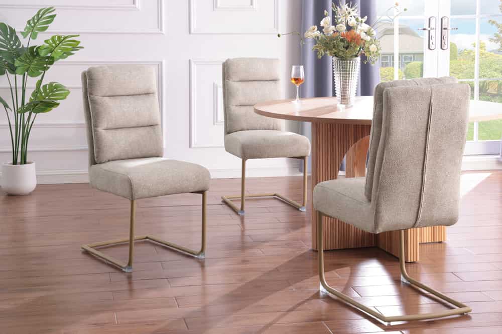 Design Freischwinger Stuhl COMFORT beige Strukturstoff mit Metallgestell