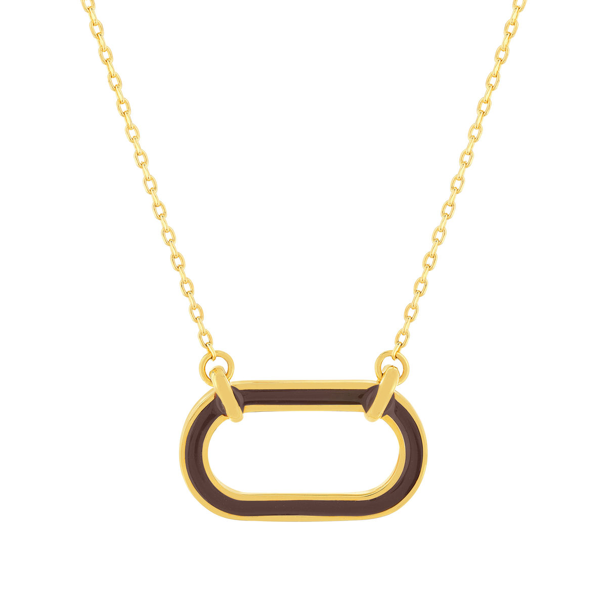 Collier plaqué or motif ovale laque marron 45cm