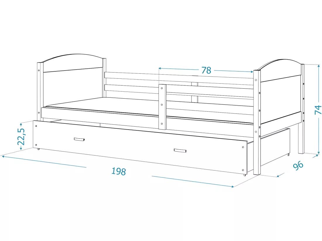 Lit Gigogne Mateo 90x190 Blanc - gris Livré avec sommiers, tiroir et matelas en mousse de 7cm