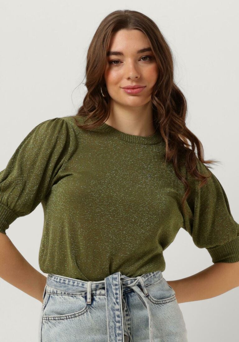MINUS groene minus top liva puff sleeve metallic knit pullover