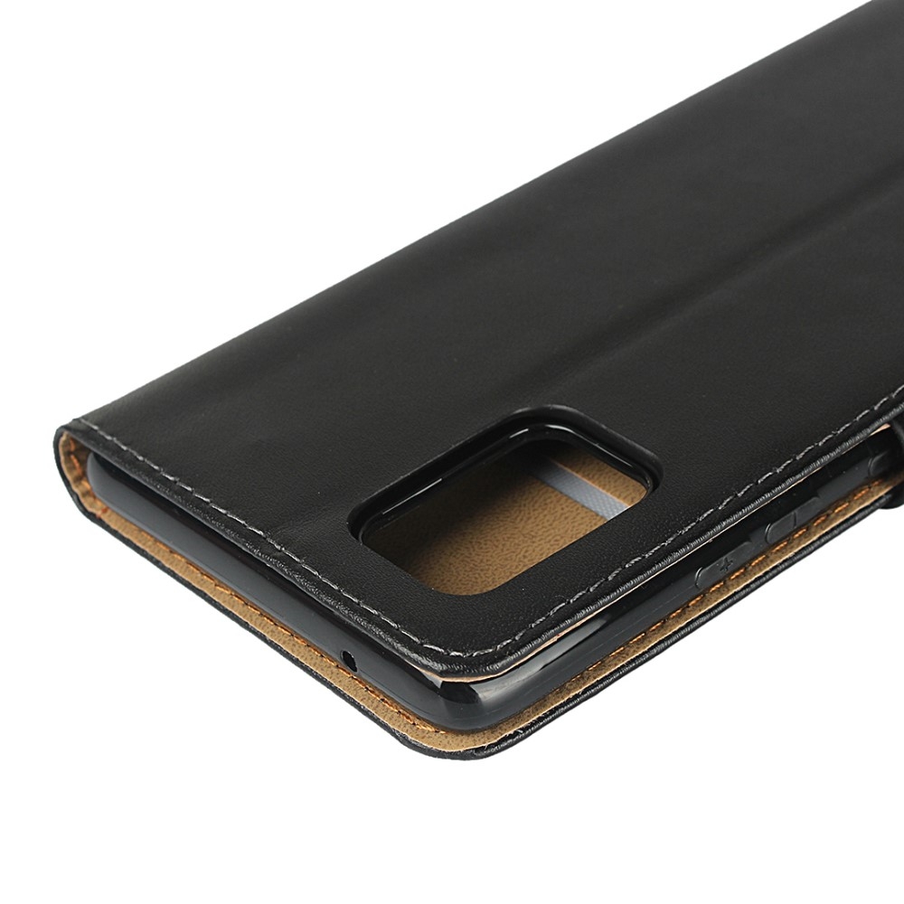 Samsung Galaxy A51 5G Echtleder Tasche Flip Cover mit Kartenfächer - Schwarz