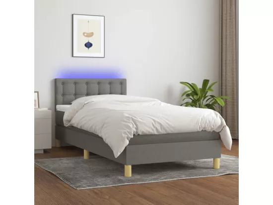 Sommier tapissier avec matelas et LED Gris foncé 90x190cm Tissu