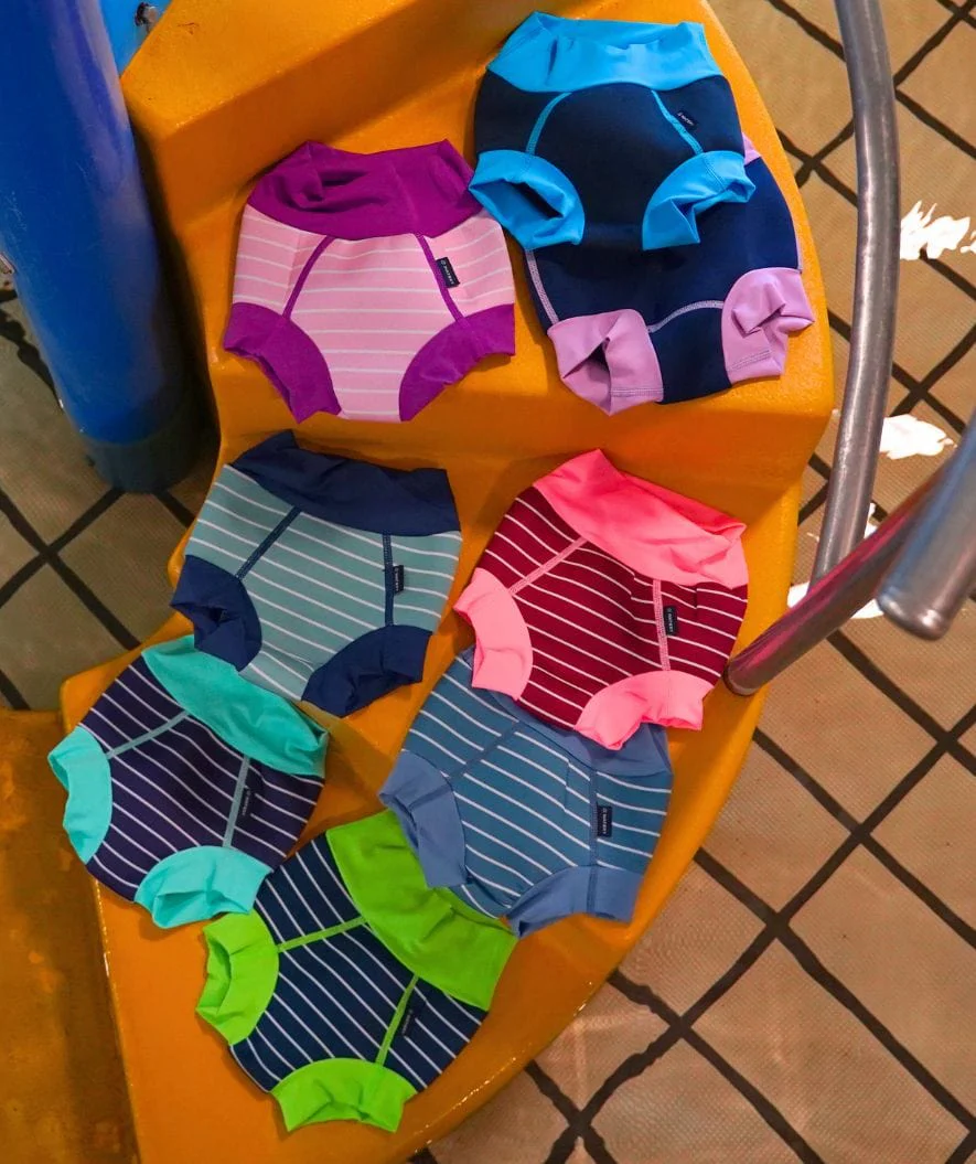 Watery blebadebukser til børn - Neoprene Swim Nappy - Purple Stripes