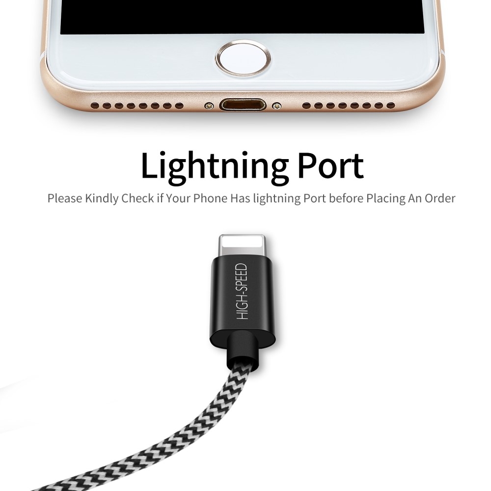 (1m/2.1A) USBA  auf Lightning Ladekabel Datenkabel Nylon - Schwarz / Weiss