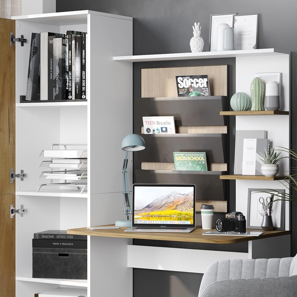Vicco Schreibtisch Tessa, Arbeitstisch für das Büro, Weiß/Goldkraft Eiche, 122.9 x 33.4 cm