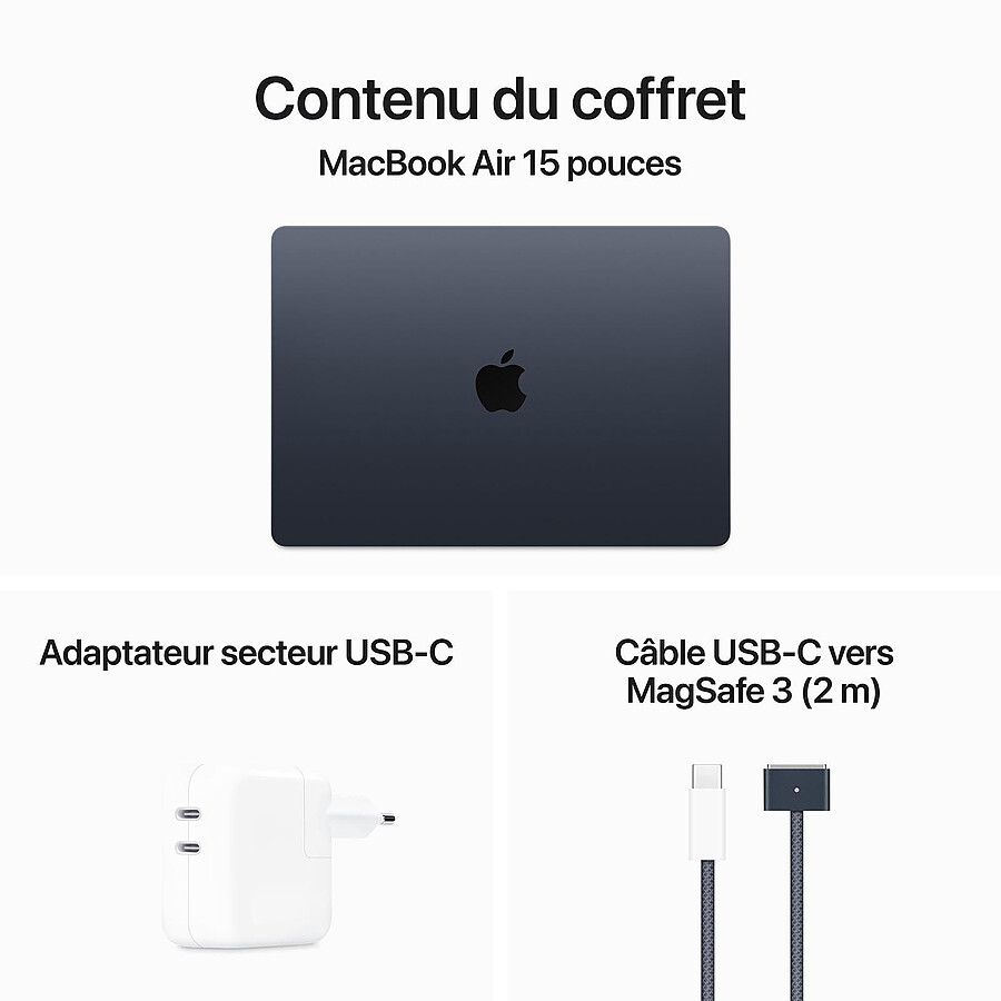 Apple MacBook Air M3 15 pouces (2024) Minuit 16Go/512 Go (MXD43FN/A)