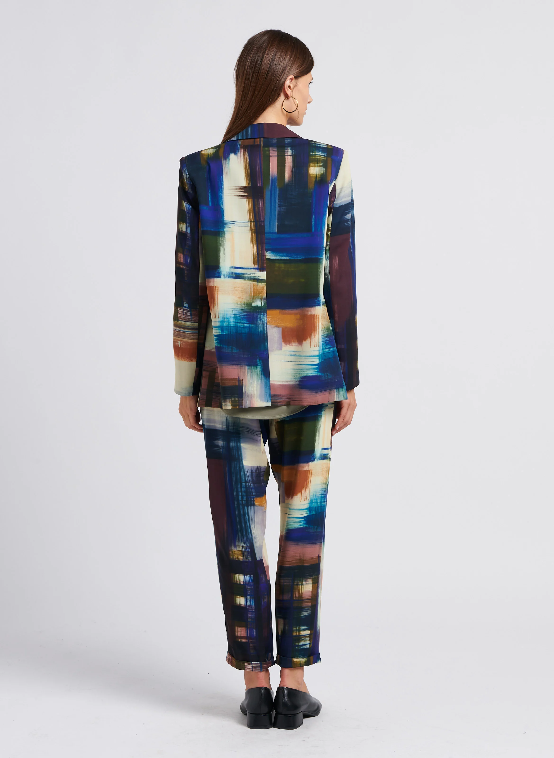 Veste tailleur droite à motif peinture | Bleu