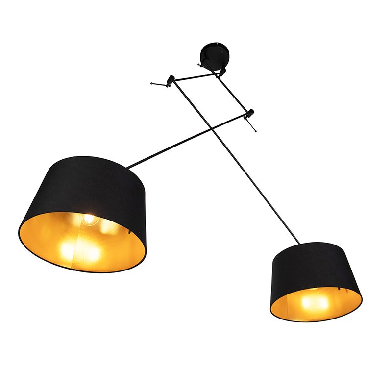 Hanglamp zwart met katoenen kappen zwart met goud 35 cm 2-lichts - Blitz