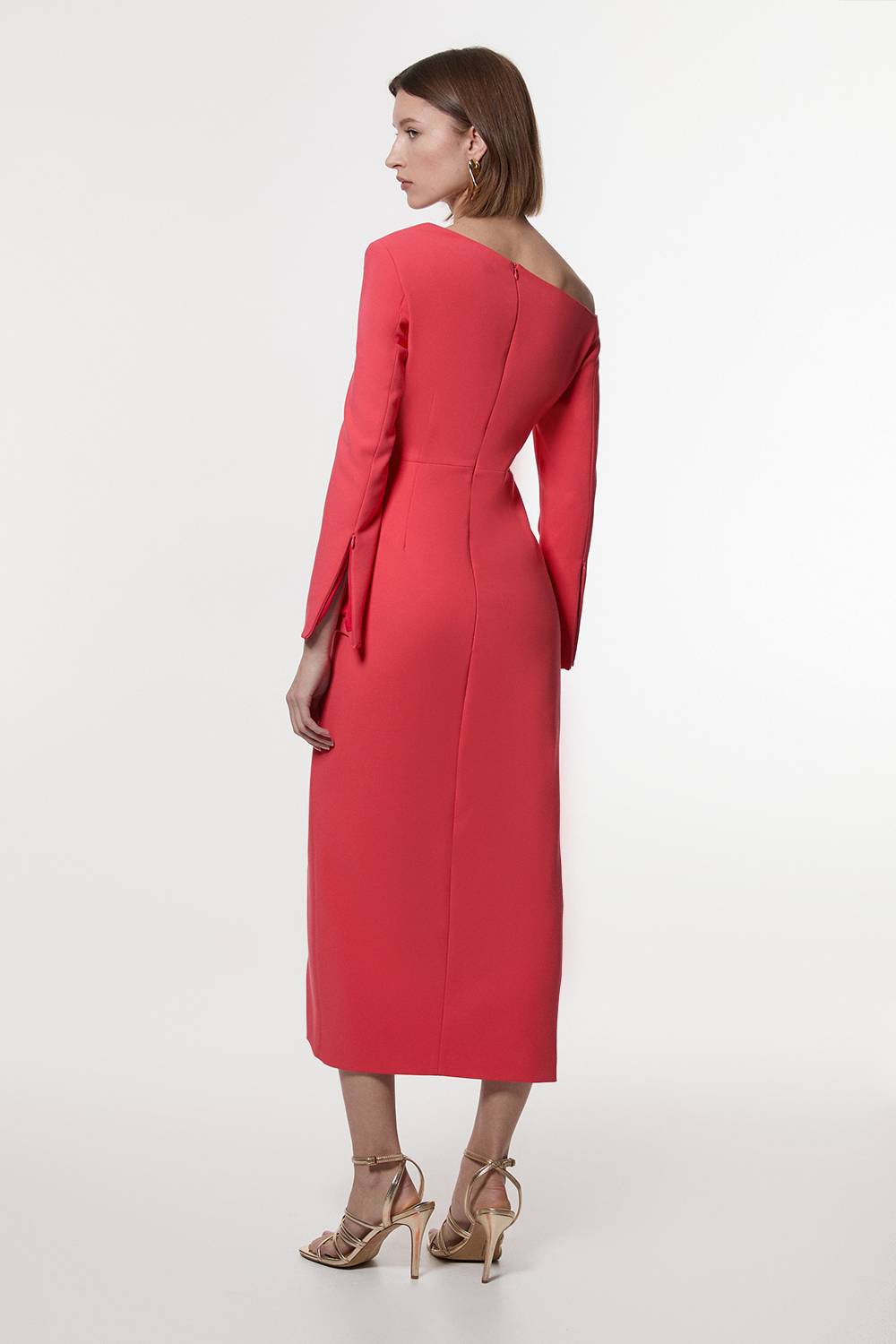 KarenMillen Robe midi drapée stretch compacte à encolure asymétrique