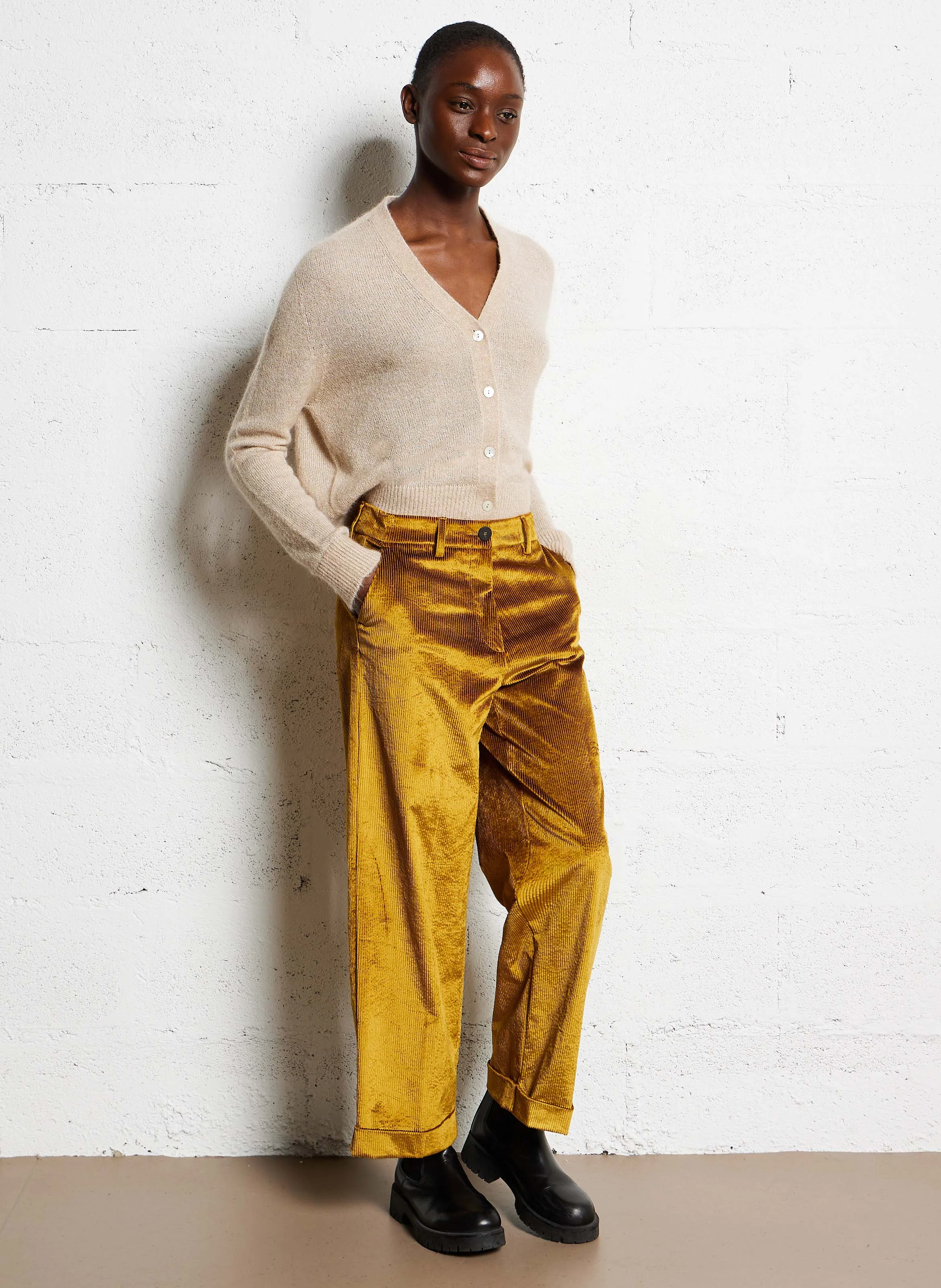 DANGO - Pantalon large en coton mélangé | Beige