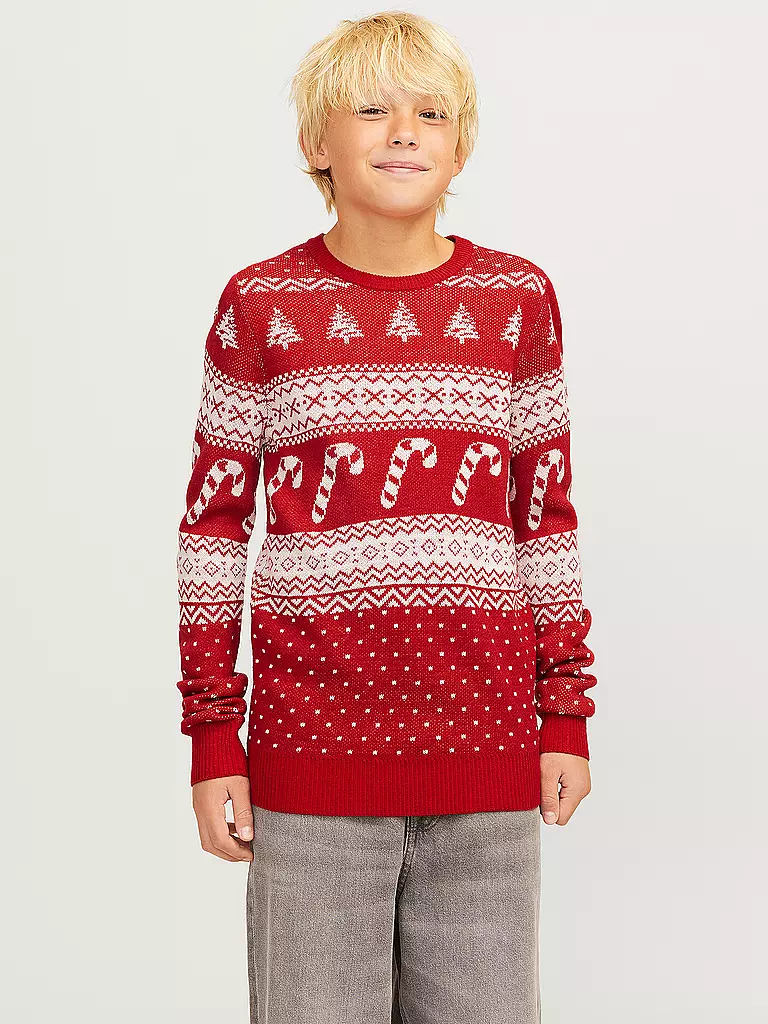 JACK & JONES Jungen Pullover JJXMAS GABRIEL rot