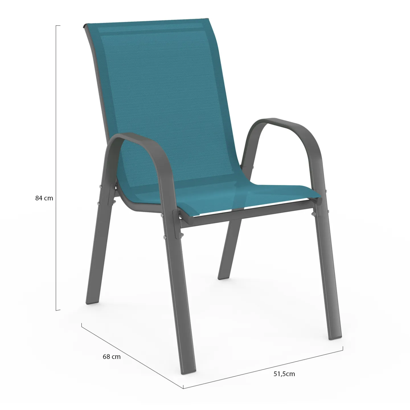 Lot de 6 chaises de jardin LYMA métal et textilène empilables bleu canard